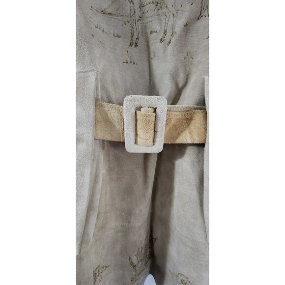 Vintage 60s 70s Leather Suede Poncho Snap Cape Hippie Boho Tan Tooled Western M - Picture 6 of 16